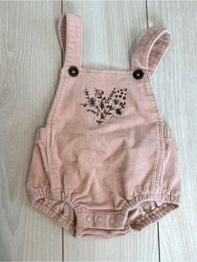 Jamie Kay Elle playsuit Baby Pink Corduroy Floral Romper 6-12m